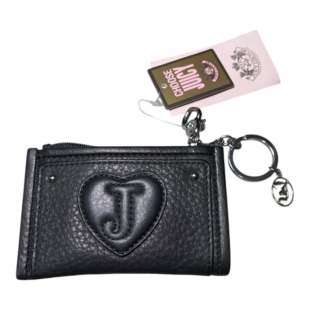 👑 Juicy Couture: Small Keychain Key-fob Coin Wallet🖤 Black Leather NEW! Y2K 👑